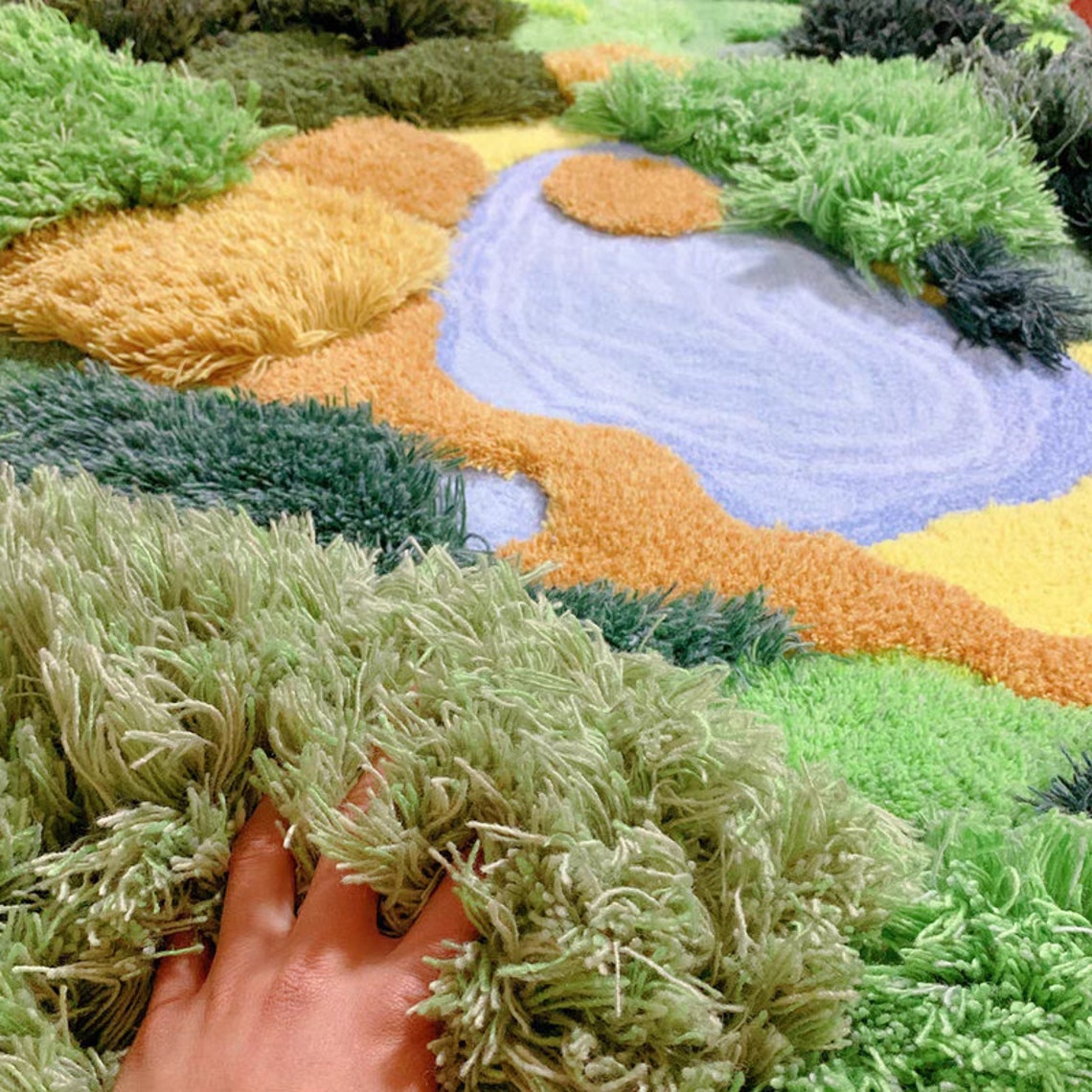 Custom 3D Tufted Area Rugs handmade Wool Rugforest Grass Etsy