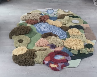 River with Colorful Moss Rug,Hand Turfted Wool Rugs,3D Area Rug,Turfting Rugs Carpet,Customized Rugs