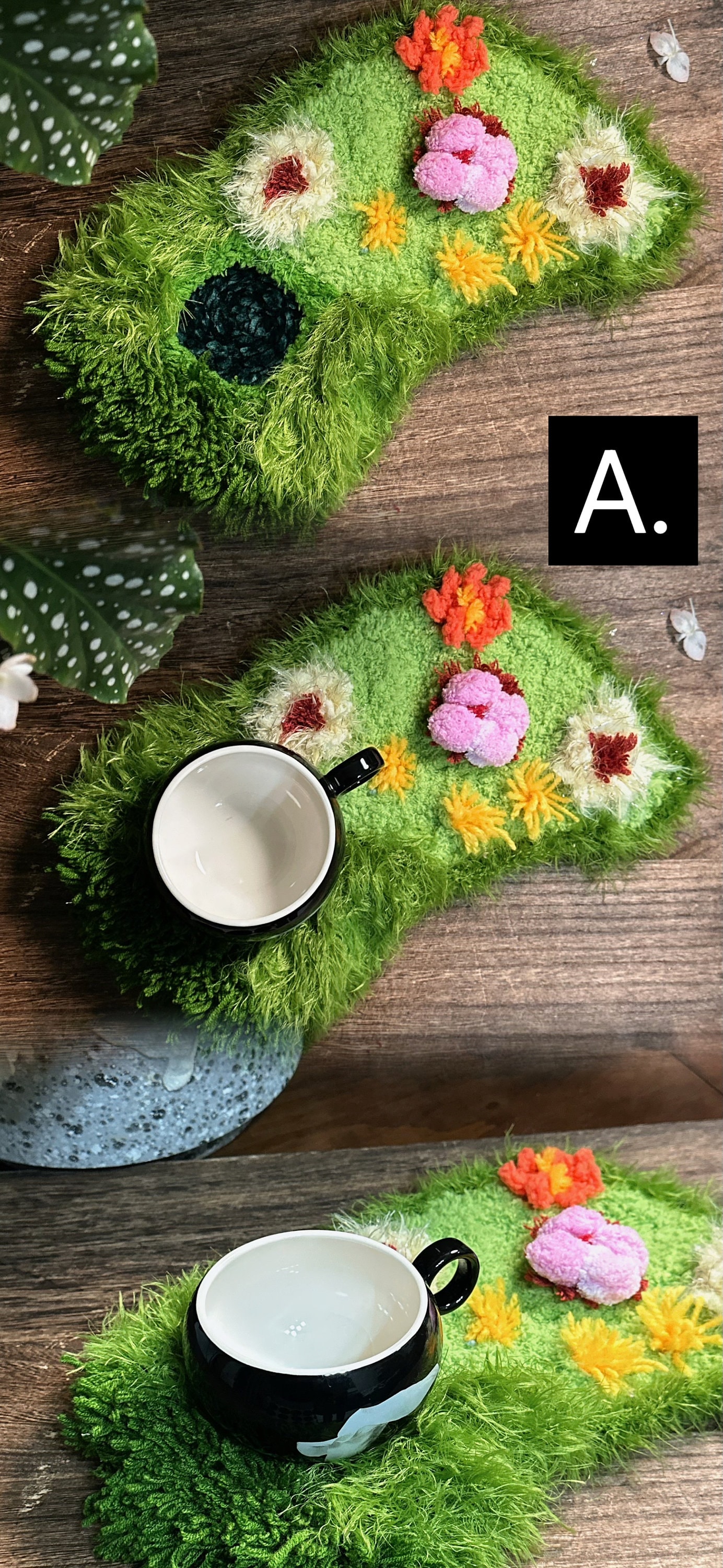 Beautiful Green Moss Coasters Latch Hooked Coasters Handmade Coasters .Birthday Gift Home Decor