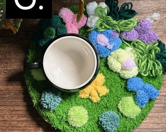 Green Moss Coasters Latch Hooked Coasters Handmade Coasters .Birthday Gift Home Decor