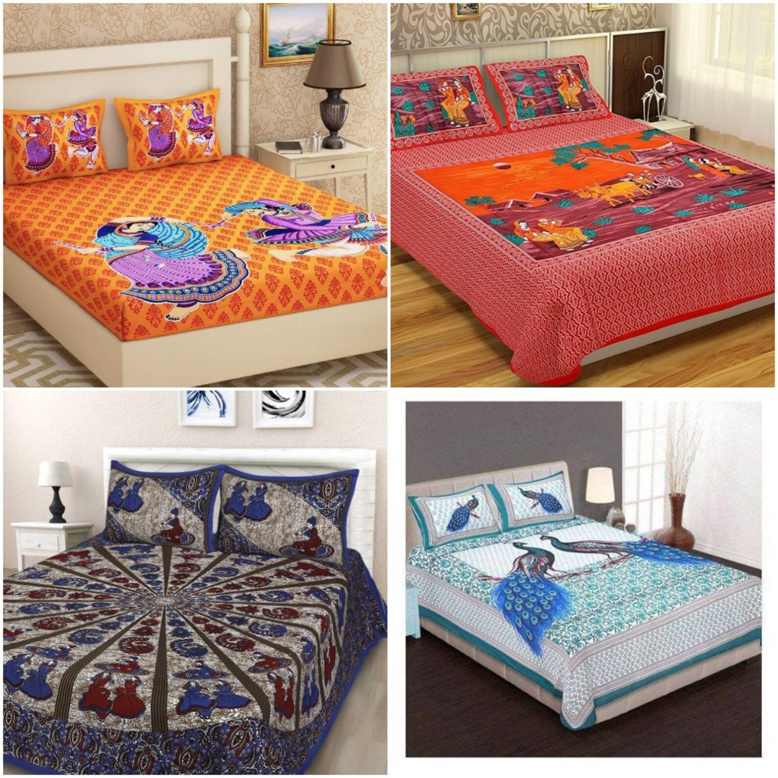 4 BED SHEET COMBO 100 Pure Cotton Double Bed Queen Size 4 Etsy