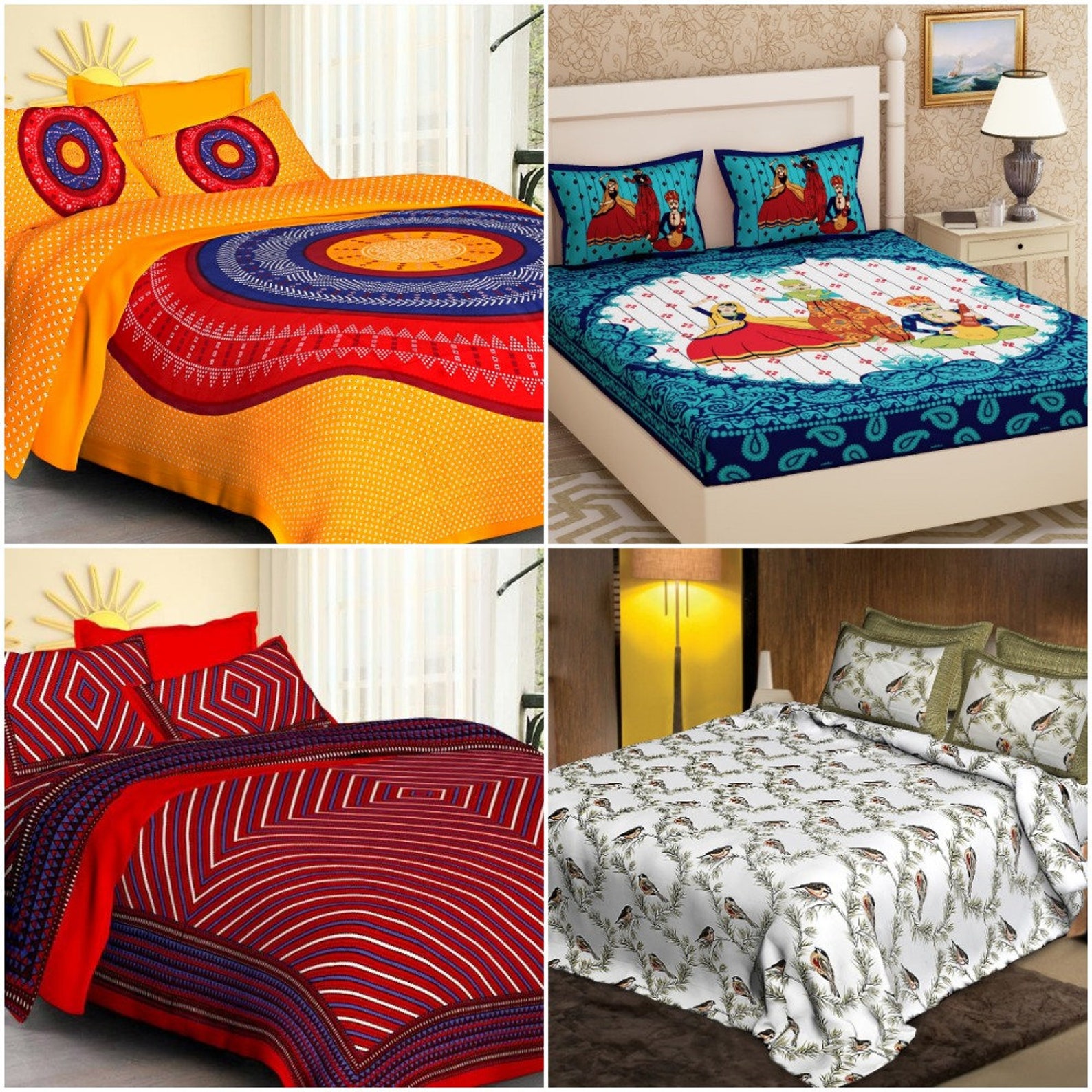 4 BED SHEET COMBO 100 Pure Cotton Double Bed Queen Size 4 Etsy