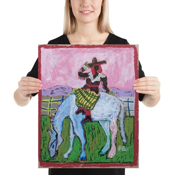 Cowgirl with a horse portrait Painting, Print from Original painting, Equine art, Western landscape, figurative| Woman's day gift