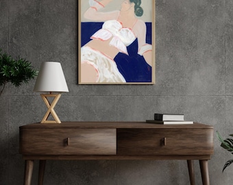 Stampa di ritratto di donna rilassante, arte murale moderna minimalista