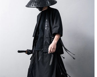 Japanese Traditional Winter Hanten Coat Black Velvet With Robe H089