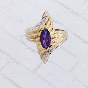14k Yellow Gold Vintage Amethyst and Diamond Ring