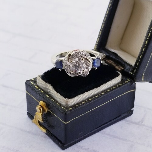 14k White Gold Vera Wang Diamond and Sapphire Engagement Ring