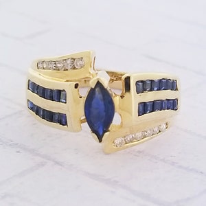 14k Yellow Gold Diamond and Sapphire Ring