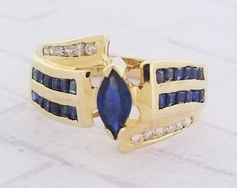 14k Yellow Gold Diamond and Sapphire Ring