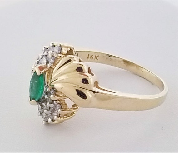 14k Yellow Gold Vintage Emerald and Diamond Ring - image 3