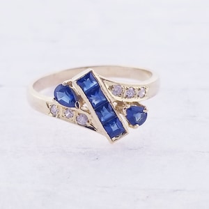 14k Yellow Gold Sapphire and Diamond Ring
