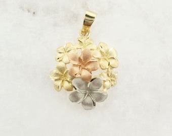 14k Tri Color Flower Cluster Charm Pendant