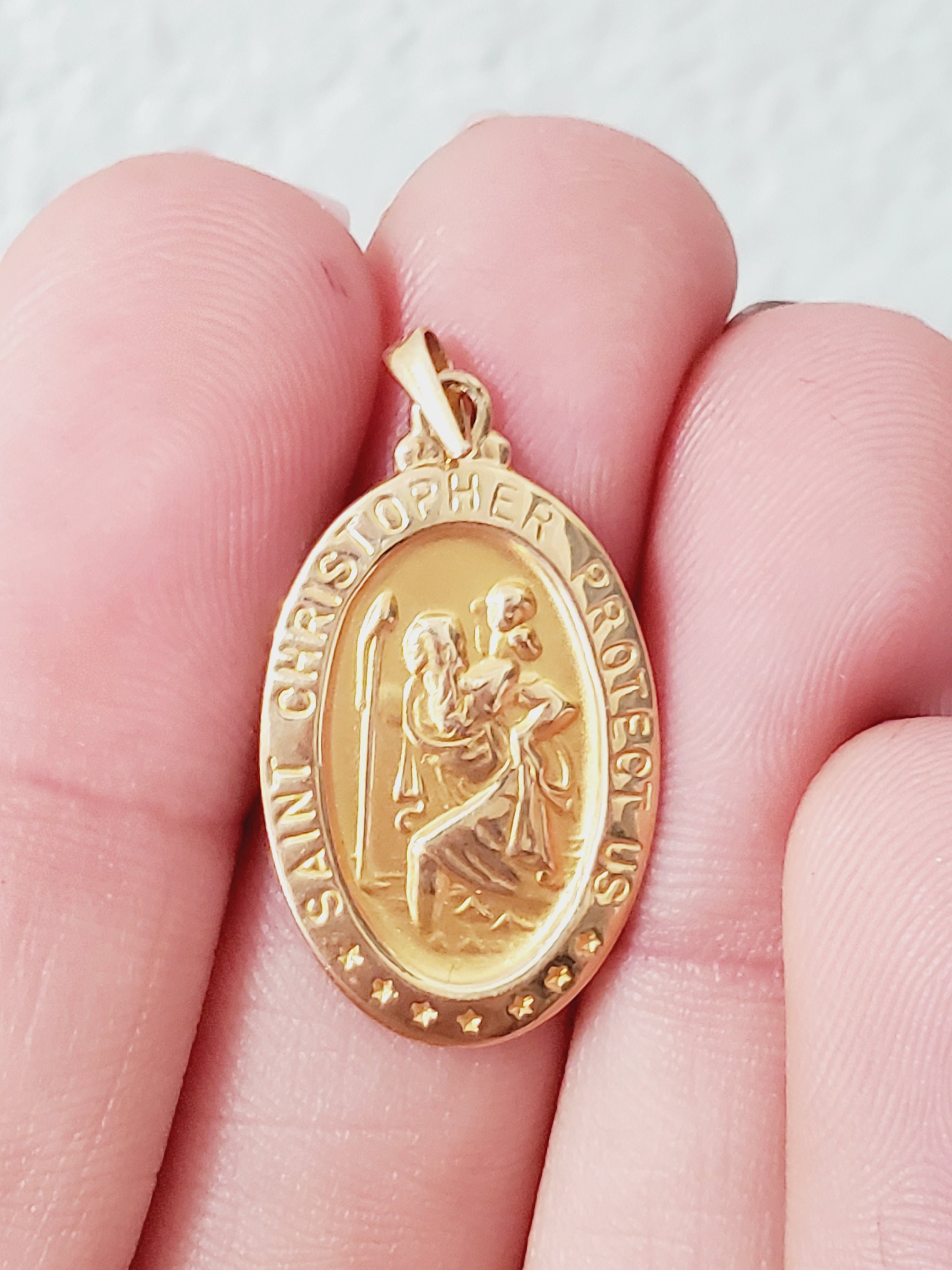【本物保証】 14k Yellow Etsy - Pendant Christopher Saint Gold バッグ