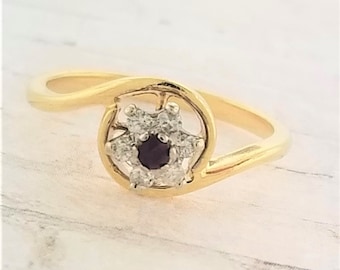 14k Yellow Gold Vintage Ruby and Diamond Ring