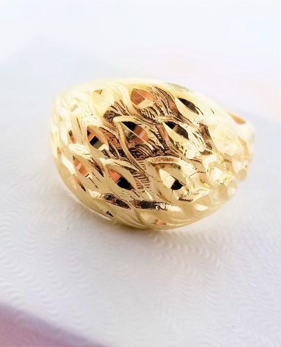 14k Yellow Gold Diamond Cut Dome Ring - image 7