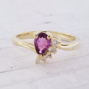 14k Yellow Gold Pink Tourmaline and Diamond Ring