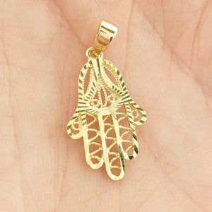 14k Yellow Gold Diamond Cut Hamsa Hand Charm Pendant