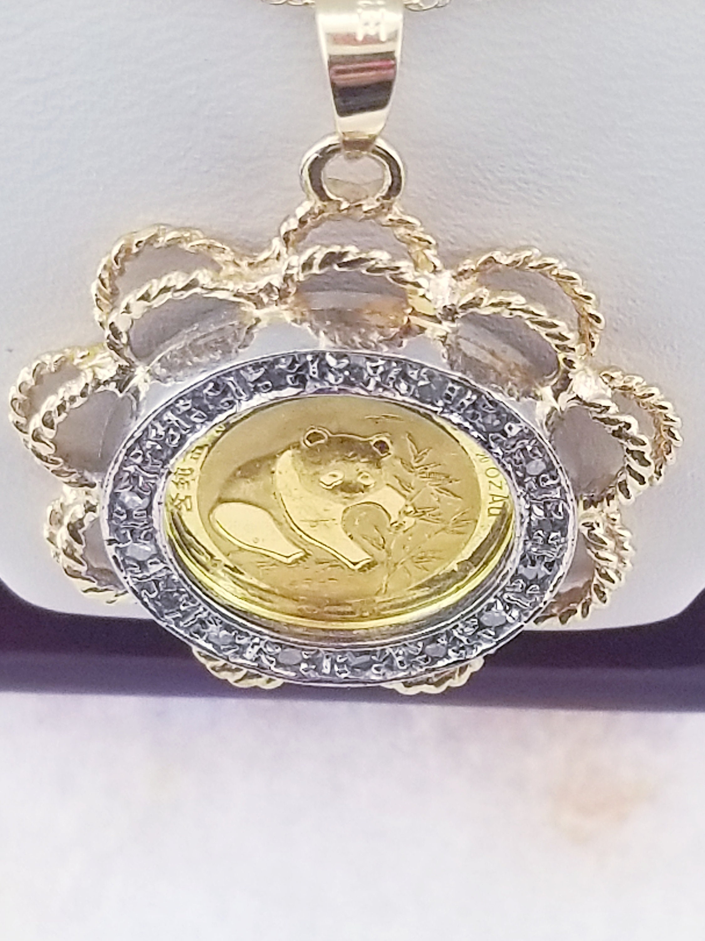 22k Yellow Gold Panda Coin Pendant With 14k Holder Etsy