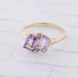10k Yellow Gold Amethyst and Diamond Ring