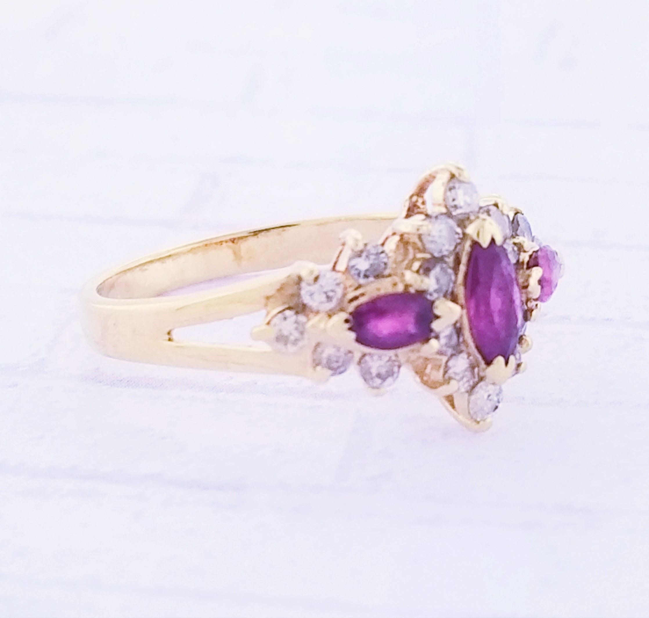 14k Yellow Gold Ruby and Diamond Ring - Etsy
