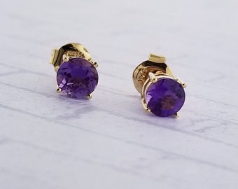 14k Yellow Gold Amethyst Stud Earrings