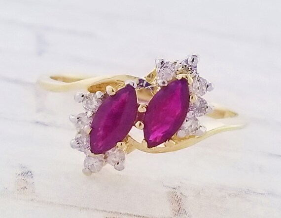 14k Yellow Gold Ruby and Diamond Ring - image 4