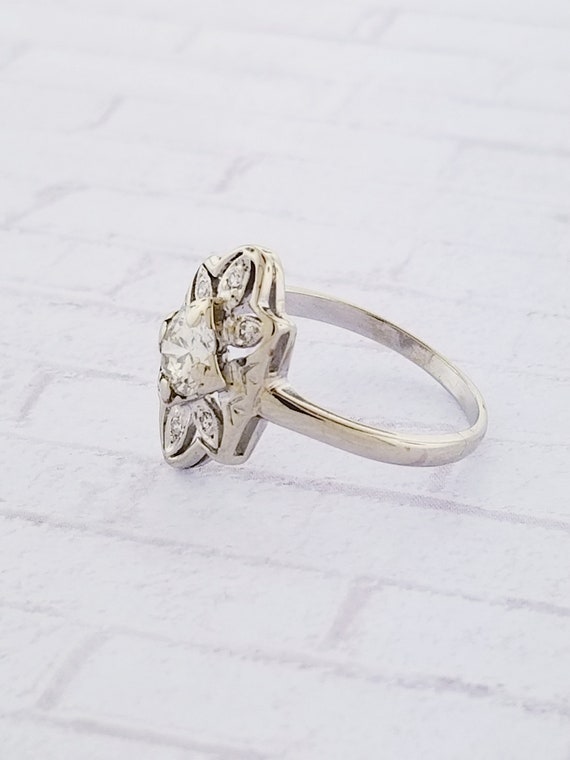 14k White Gold Antique Diamond Ring - image 2