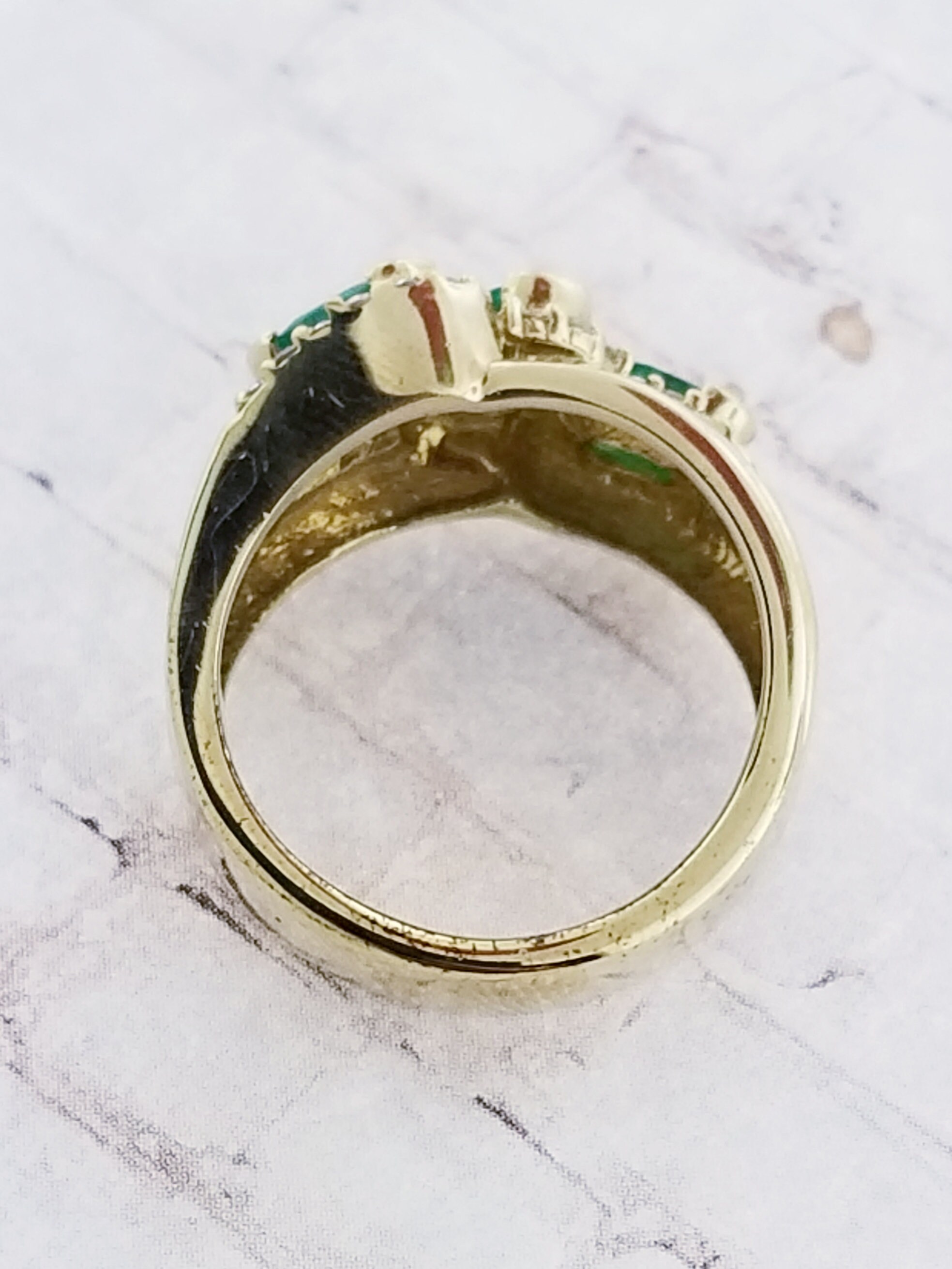 14k Yellow Gold Vintage Emerald and Diamond Ring - Etsy