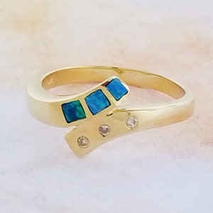 14k Yellow Gold Vintage Opal and Diamond Ring image 1