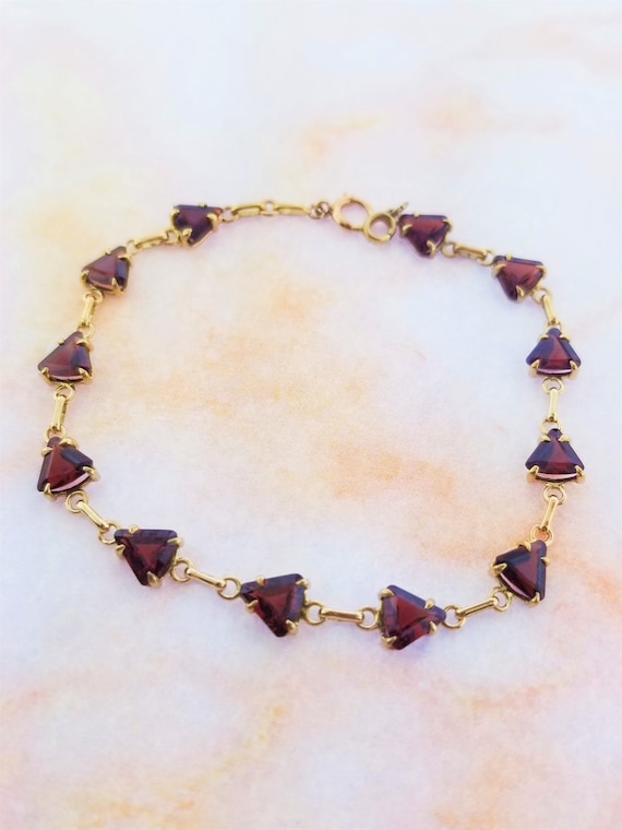 10k Yellow Gold Trillion Cut Garnet Bracelet - image 1