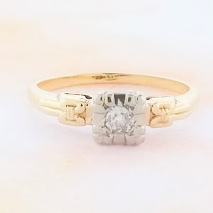 14k Two Tone Vintage Diamond Engagement Ring