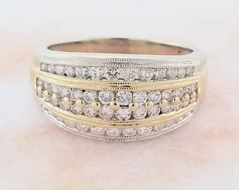 14k Two Tone Vintage Multi Row Diamond Ring