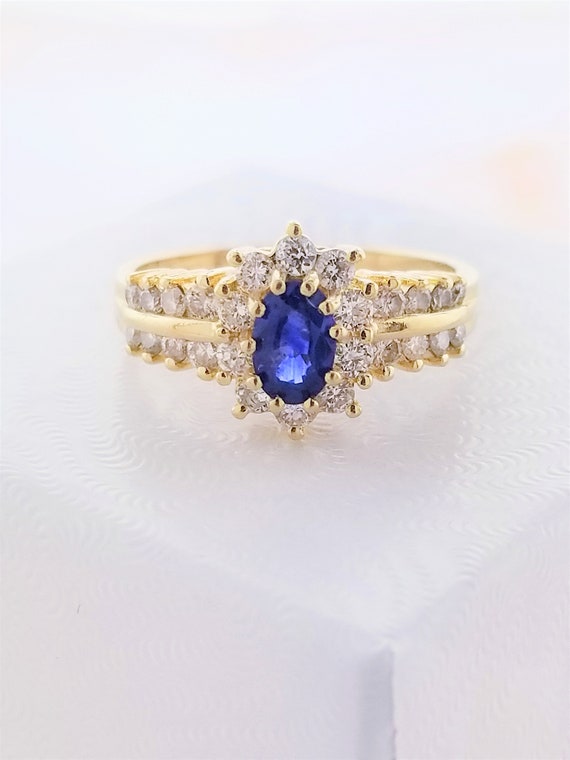 14k Yellow Gold Ceylon Sapphire and Diamond Ring
