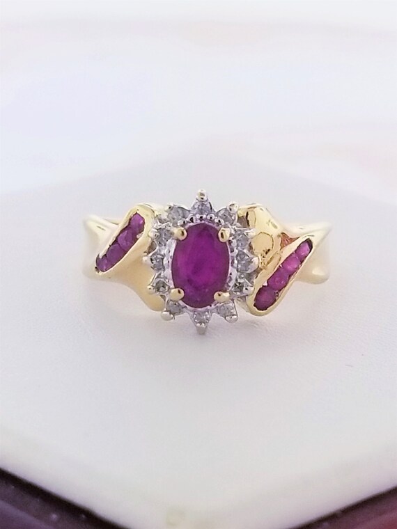 14k Yellow Gold Ruby and Diamond Ring - image 7