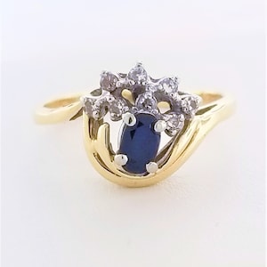 10k Yellow Gold Vintage Sapphire and Diamond Ring