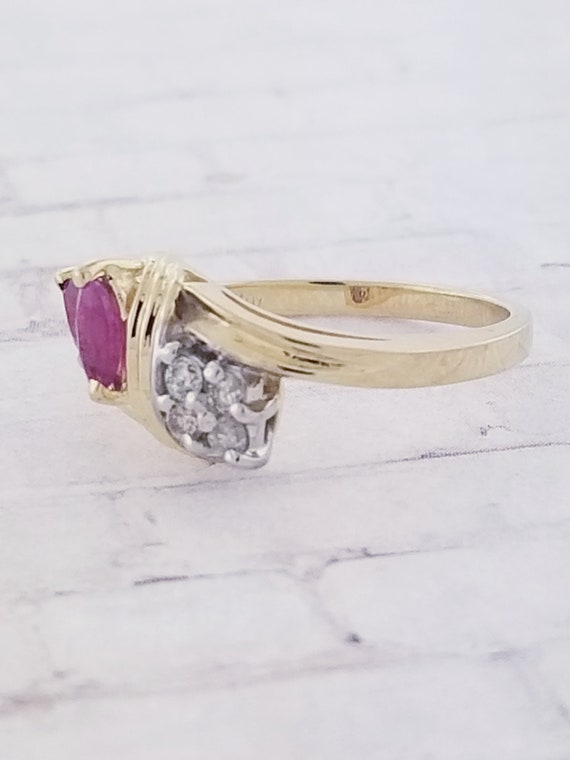 10k Yellow Gold Vintage Ruby and Diamond Ring - image 3