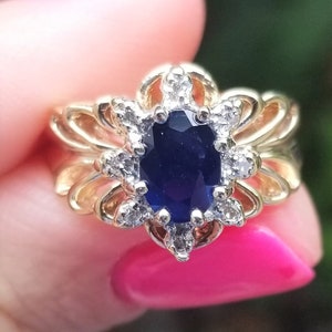 14k Yellow Gold Vintage Sapphire and Diamond Ring