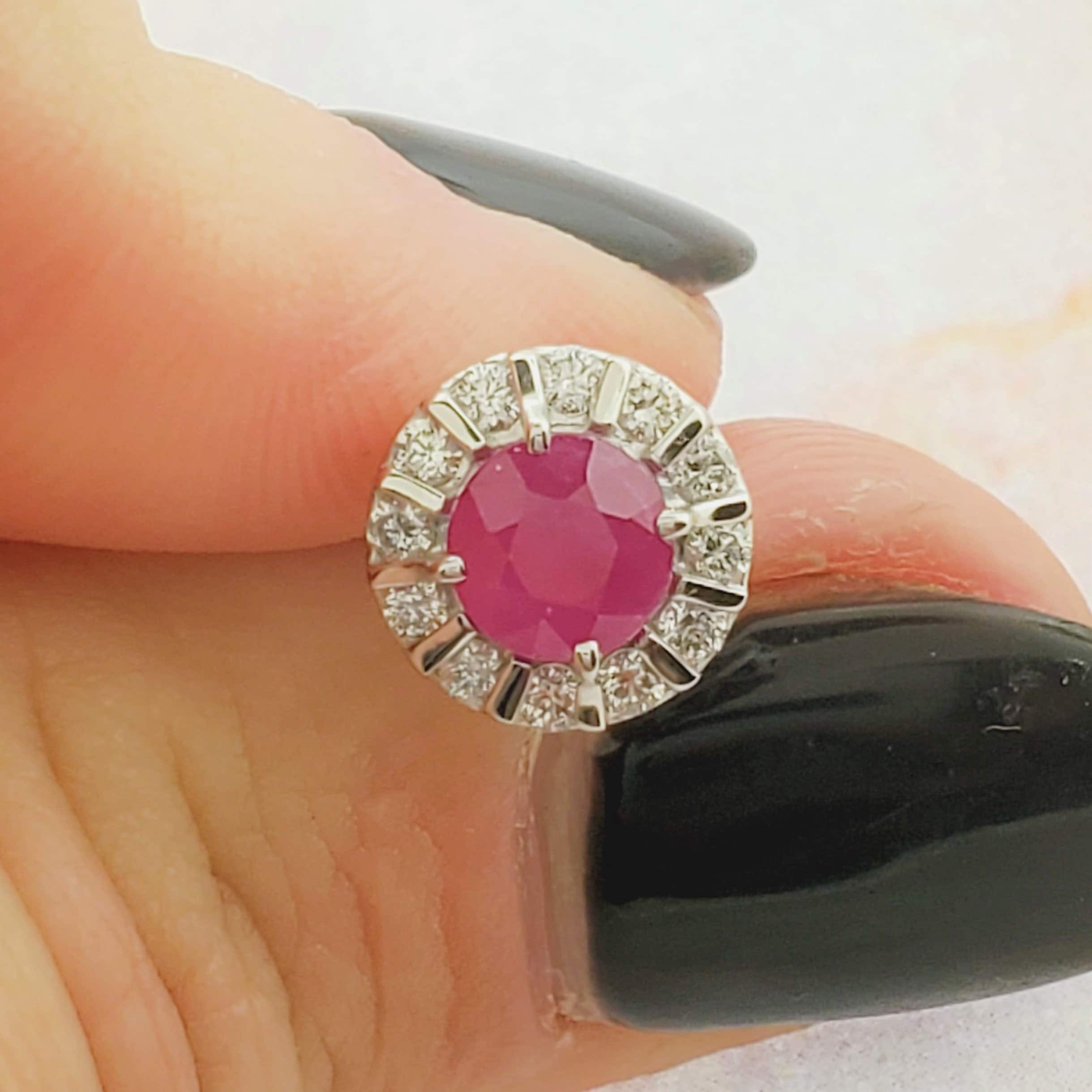 14k White Gold Effy Ruby and Diamond Stud Earrings Etsy Canada