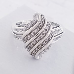 Vintage Sterling Silver Statement Ring with Diamonds