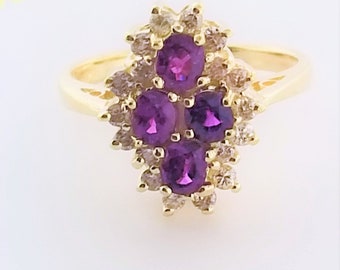 14k geelgouden vintage ring met robijn en diamant