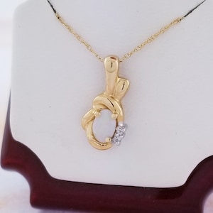 14k Yellow Gold Opal and Diamond Pendant with Chain