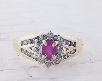 10k Yellow Gold Vintage Ruby and Diamond Ring
