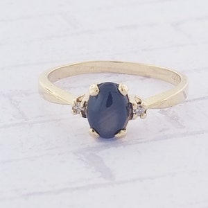 10k Yellow Gold Vintage Black Star Sapphire and Diamond Ring