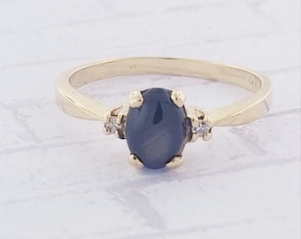 10k Yellow Gold Vintage Black Star Sapphire and Diamond Ring