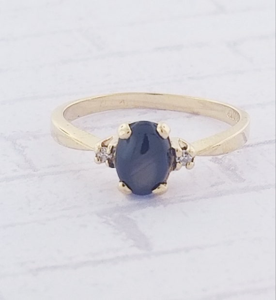 10k Yellow Gold Vintage Black Star Sapphire and Di