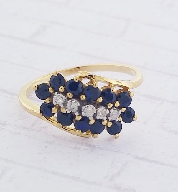 10k Yellow Gold Vintage Sapphire and Diamond Ring - image 1