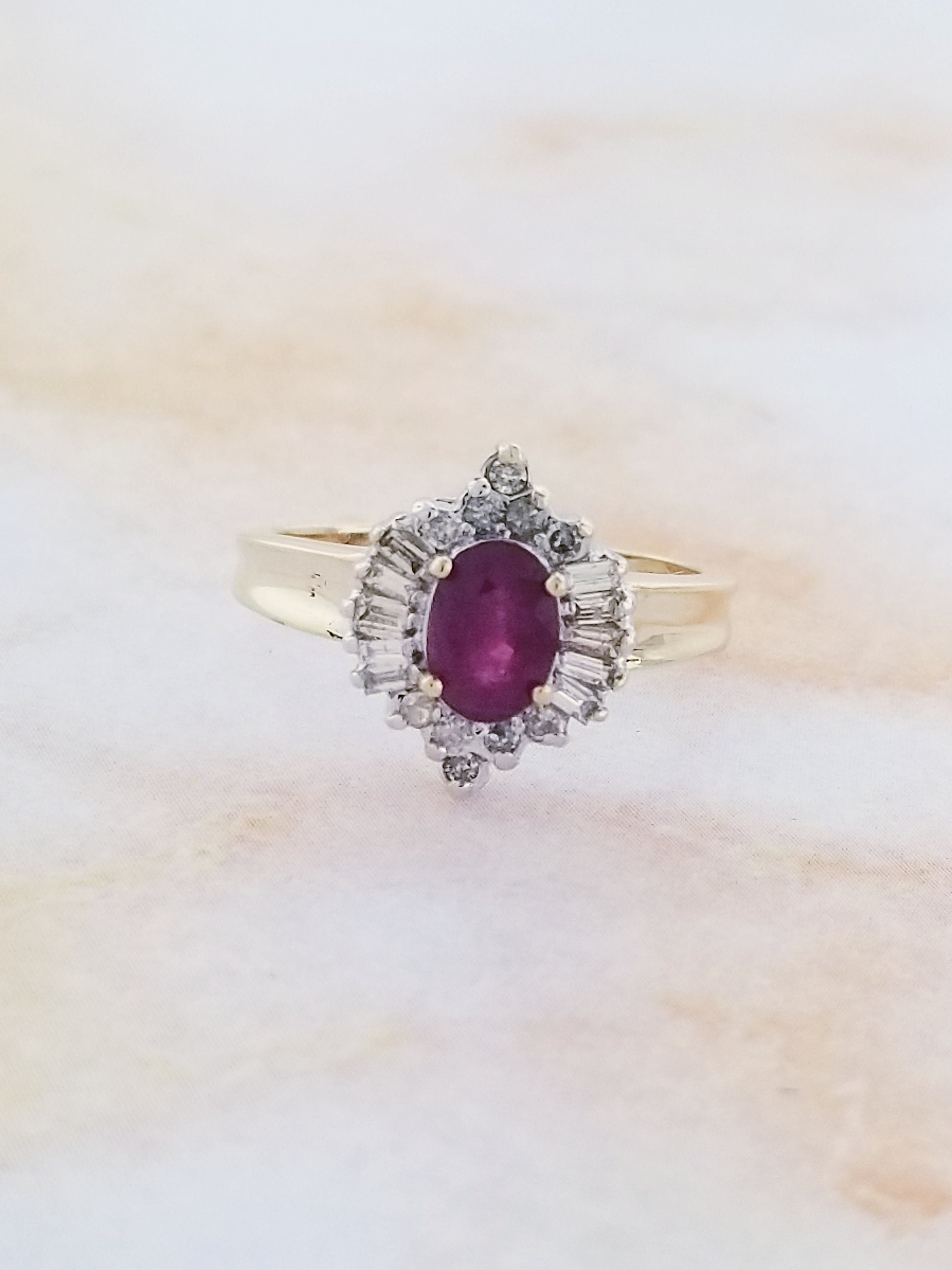 14k Yellow Gold Ruby and Diamond Ring - Etsy