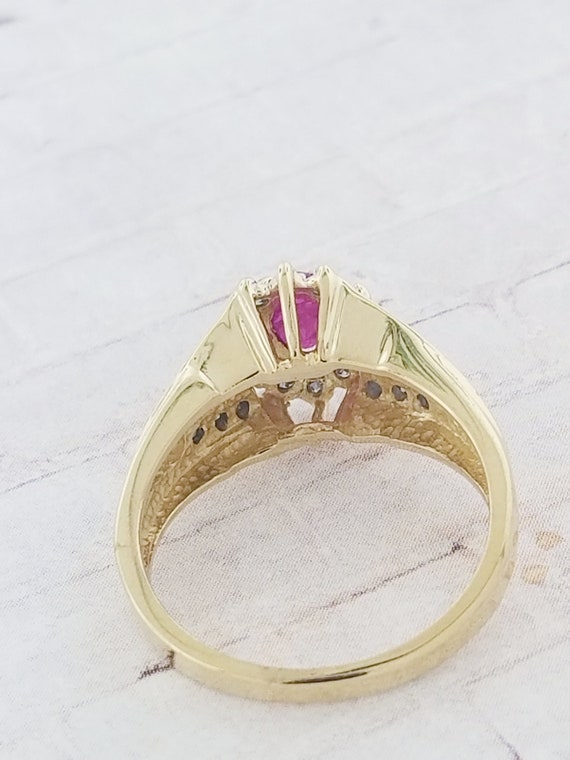10k Yellow Gold Vintage Ruby and Diamond Ring - image 6