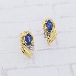 14k Gelbgold Saphir und Diamant Ohrstecker