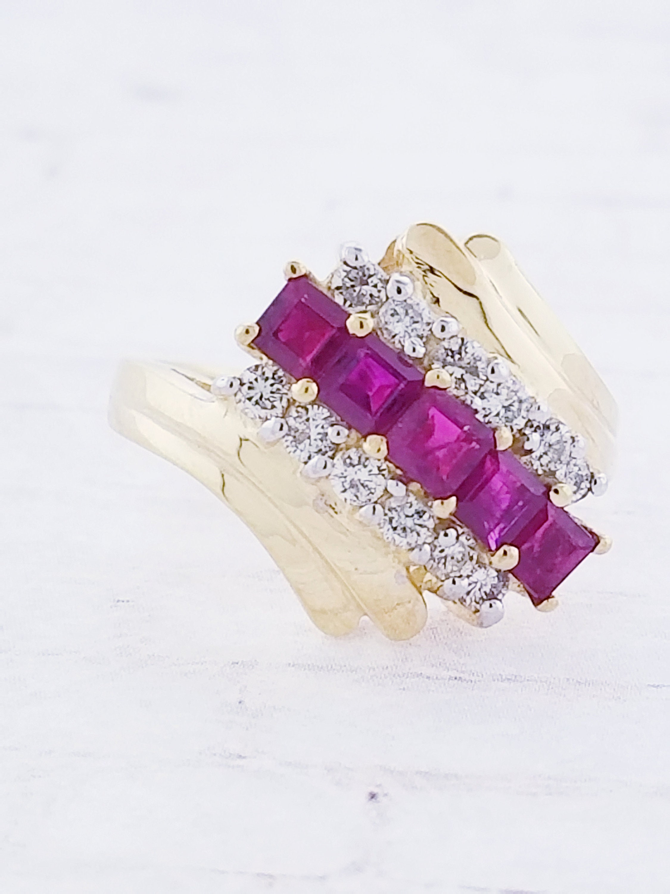 14k Yellow Gold Ruby and Diamond Ring - Etsy